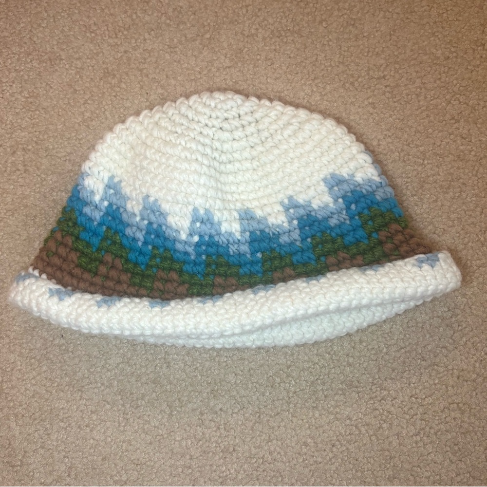 Crochet Beanie with Blue & Brown Pattern
